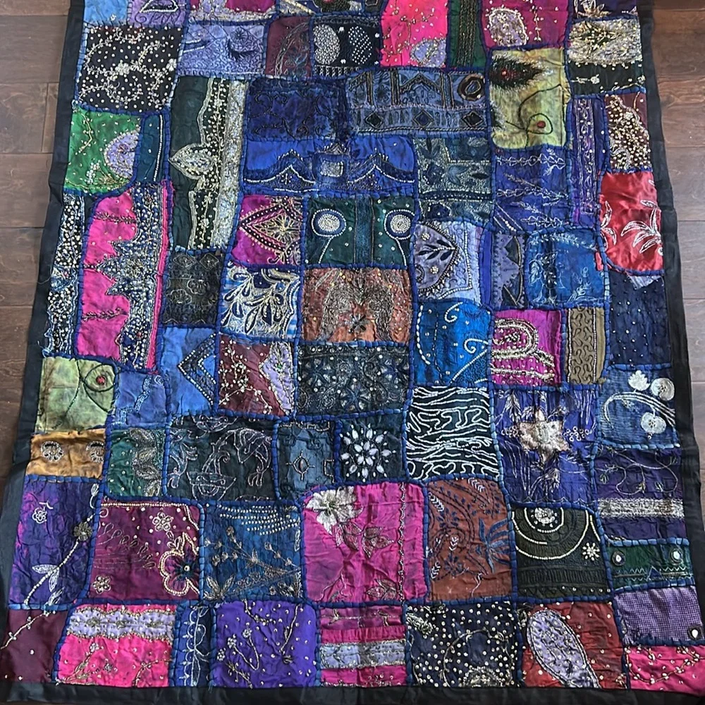 New Patchwork Embroidered Beaded Tapestry Wall Multicolor 58”x38.5”